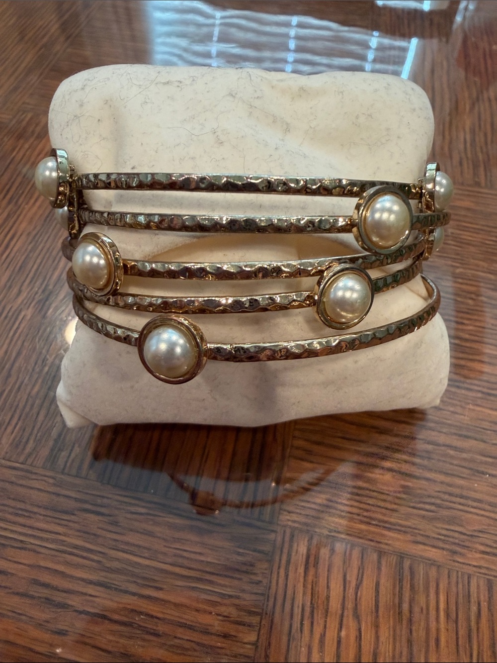 Gold-Tone Pearl Accent Multi-Strand Bangle Bracelet